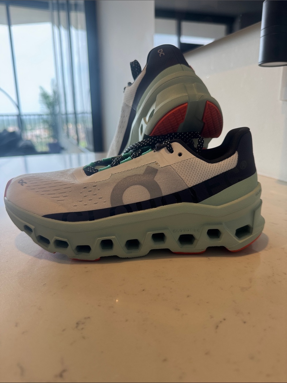 On Running Women's Athletic Shoes in Mint, Black and Coral Accent